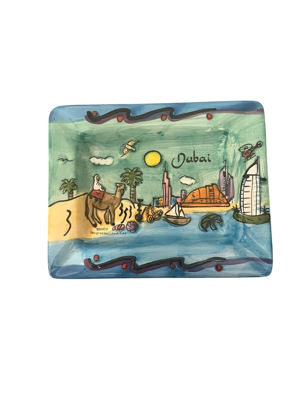 Dubai Hand Painted Ceramic Trinket Dish Ashtray UAE Souvenir 3D Luke-A-Tuke
